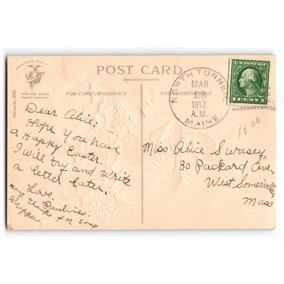 Easter Postcard Ellen Clapsaddle Dressed Baby Chick In Bonnet Egg Baskets 2781 - Picture 2 of 2